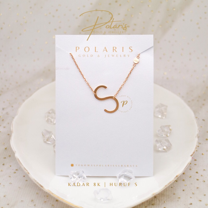 Kalung Holo Huruf S Polos Perhiasan Emas Kuning Kadar Emas muda 375/8 K