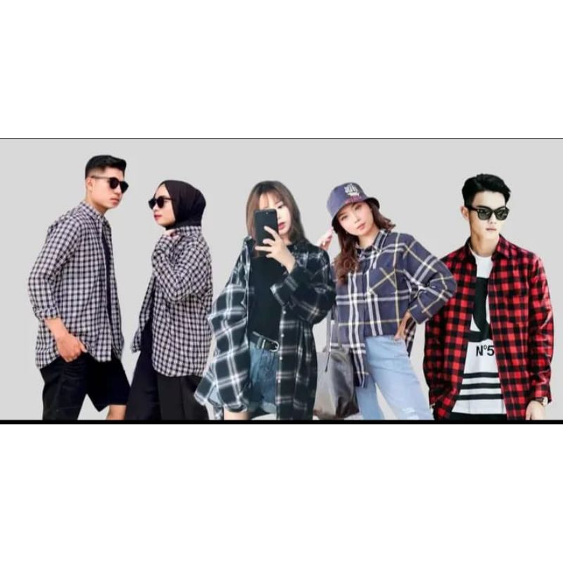 Kemeja Flanel Terlaris Lengan Panjang Pria Wanita Hem Premium Quality Kotak Katun