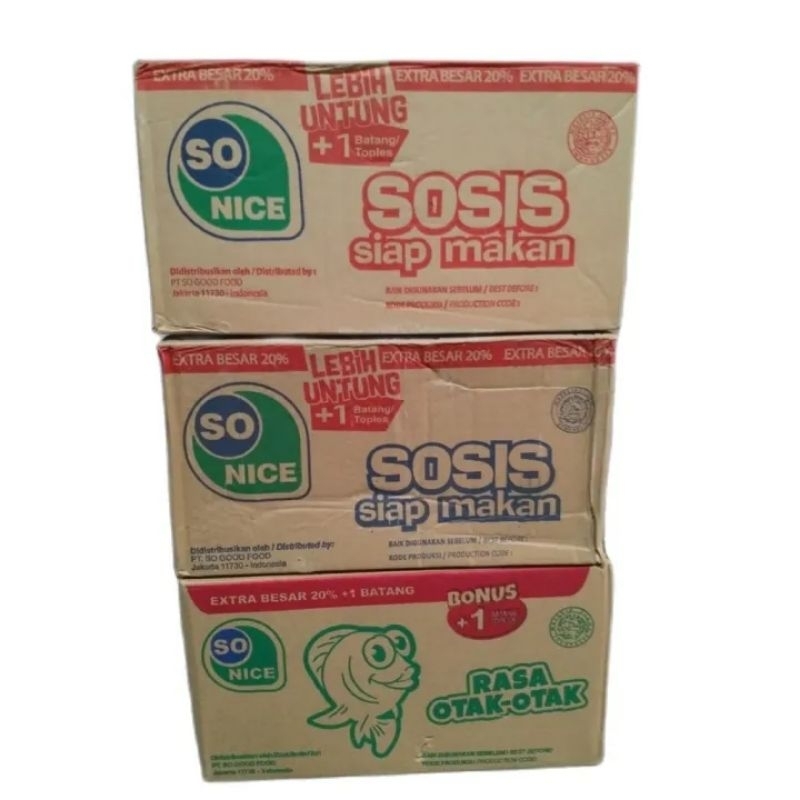 

Sosis So Nice Ayam / Sapi / 1 Dus / Karton (6toples 24+1 Pcs 17g)