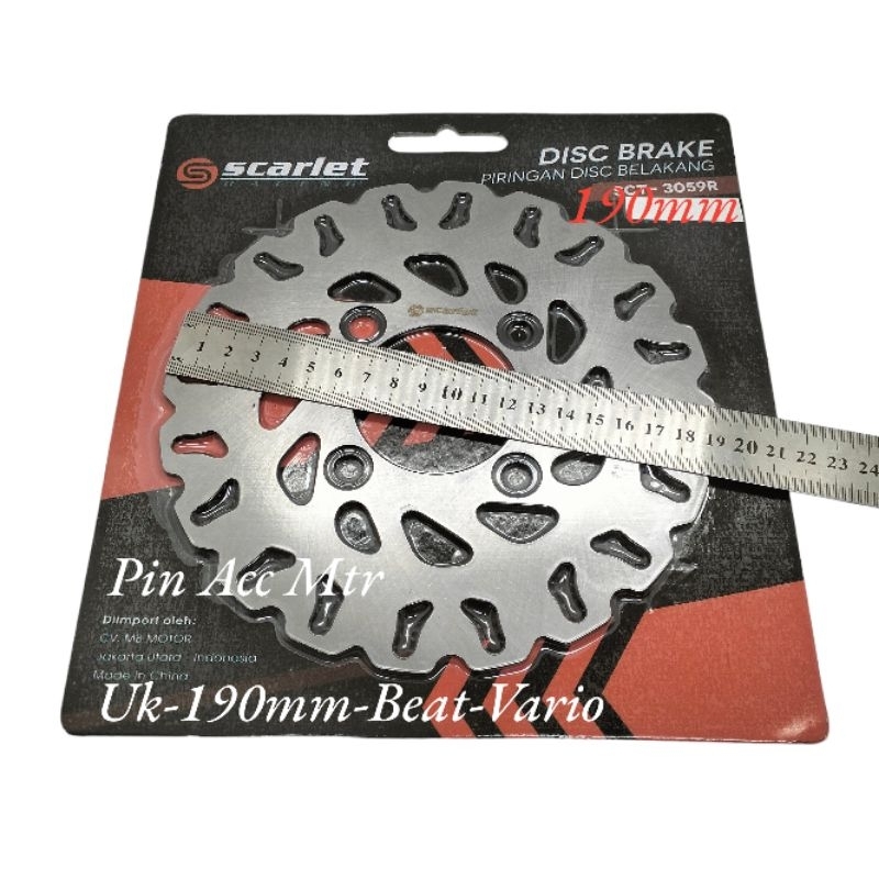 Piringan Disc Cakram Depan Scarlet Racing UK 190mm Standar PNP Motor Beat Pop Esp Carbu Dill All Beat Vario Old Carbu Vario110 Vario125 Vario150 Vario160 Genio Spacy Dill Lobang Baut4 pnp Scarlet Racing Original