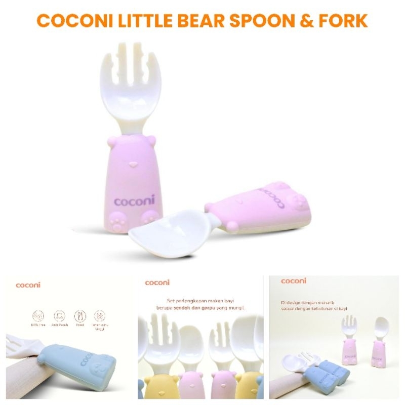 Coconi Little Bear Fork &amp; Spoon Set / Sendok Garpu Bayi BLW