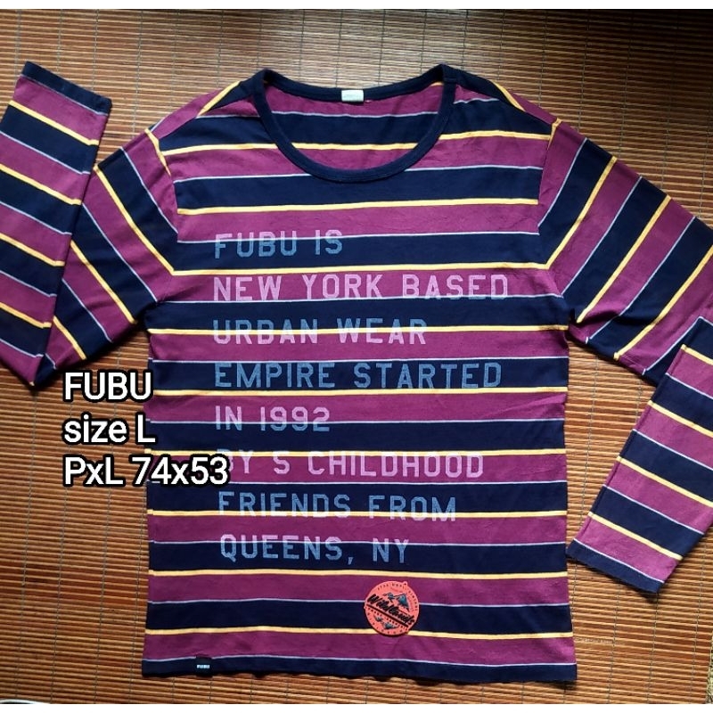 Baju Kaos Salur Lengan Panjang Garis Crewneck Fubu