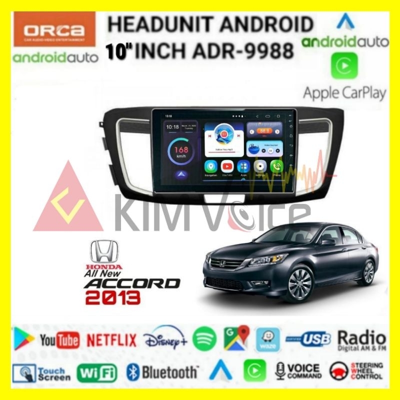 Head unit Android Orca OEM Honda Accord 2013 10 Inch Voice Command soket pnp+canbus