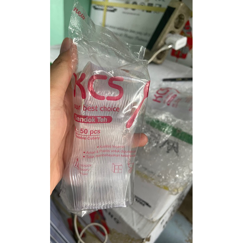 Sendok Teh KCS / Sendok Teh Plastik Bening KCS isi 50 pcs / Sendok Puding / Sendok Jelly