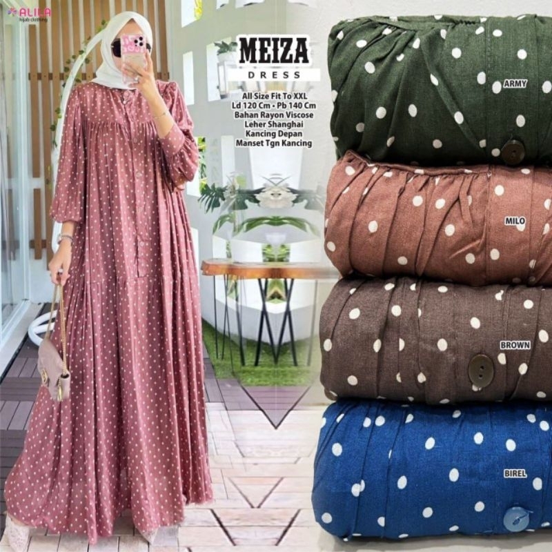 MEIZA DRESS BY ALILA TERUSAN DRESS MAXY JUMBO WANITA MUSLIMAH CASUAL MOTIF POLKA BAHAN RAYON VISCOSE