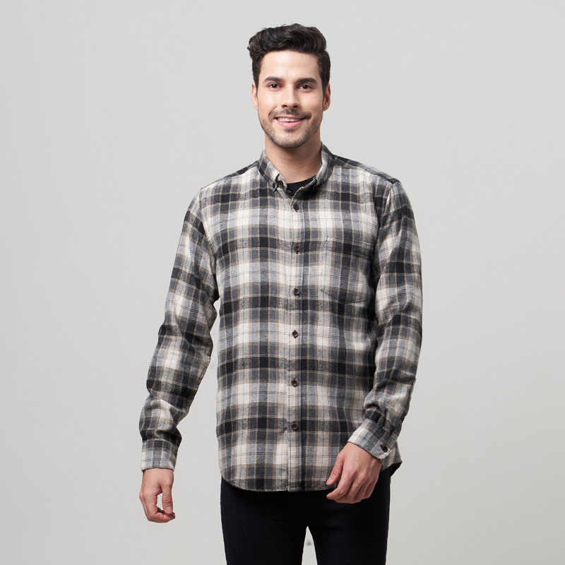 Peternation kemeja pria flanel wool basic panjang regular fit F1027