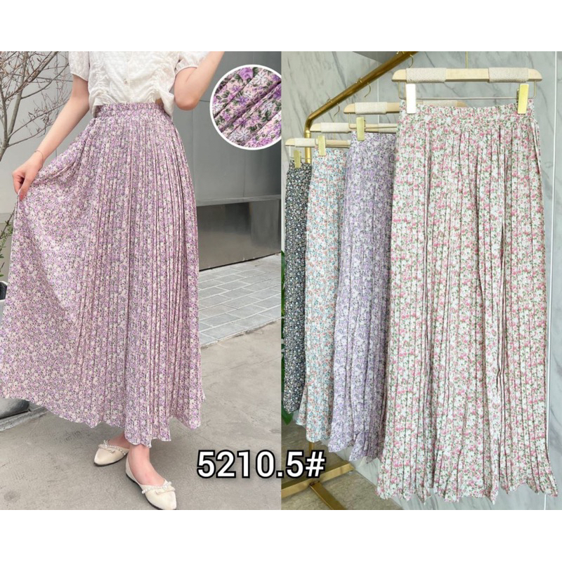 Maxi Korean Chiffon Umbrella Flower Pleated Skirt Import Premium ( Rok Prisket Bunga Payung )