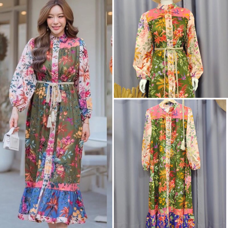Maxi Dress Flowlly Bohemian // Baju Gamis Terusan Wanita Import Bunga Premium bangkok silk