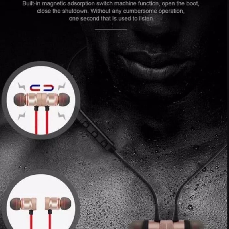 Earphone Wireless Headset Bluetooth Magnetik In Ear Stereo Sport 4.2 Magnetik