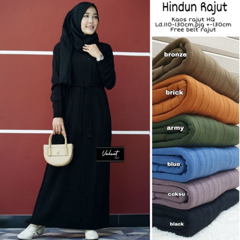 HINDUN RAJUT BY VALENT DRESS TERUSAN RAJUT JUMBO WARNA POLOS BAHAN KAOS RAJUT HQ LD 110-130 CM FREE 