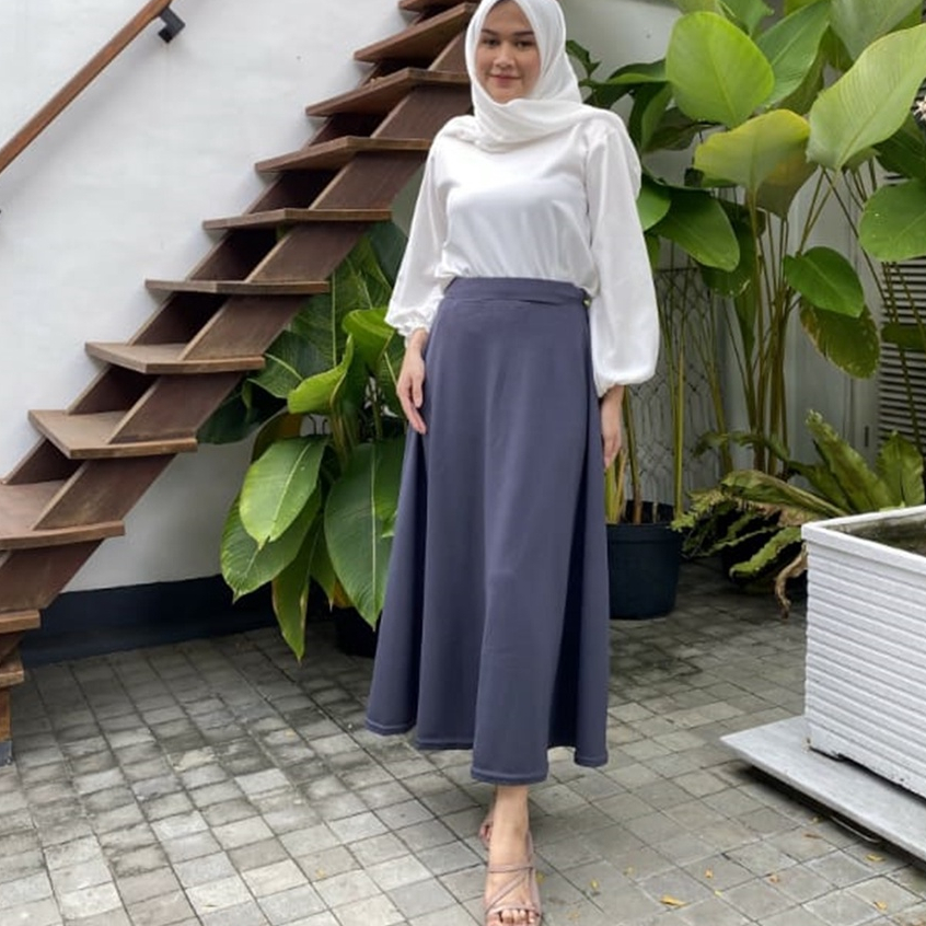 Rok Wafle Lebar Wanita Premium Navy