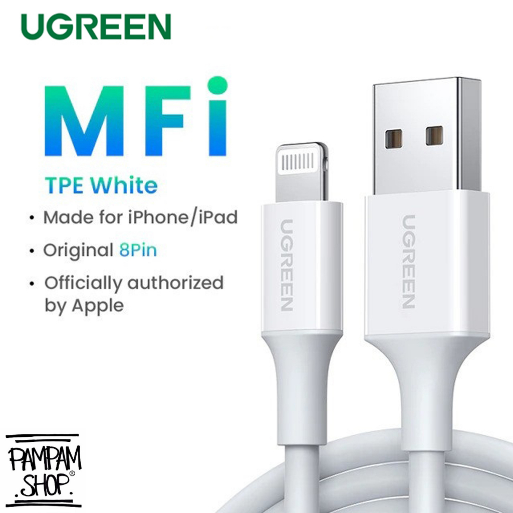 UGREEN ORIGINAL Kabel Data TPE USB to Lightning 2.4A MFI Made For Iphone 5 5S 6 6S 7 8 Plus Ori Cable 8 Pin Ipad Mini