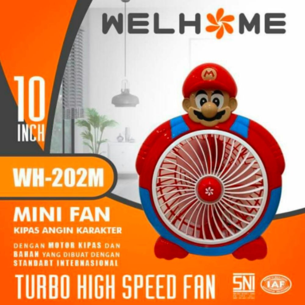 DM - WellHome Kipas Angin Karakter Portabel Portable 10 inch WH 202 M Mario-Bros
