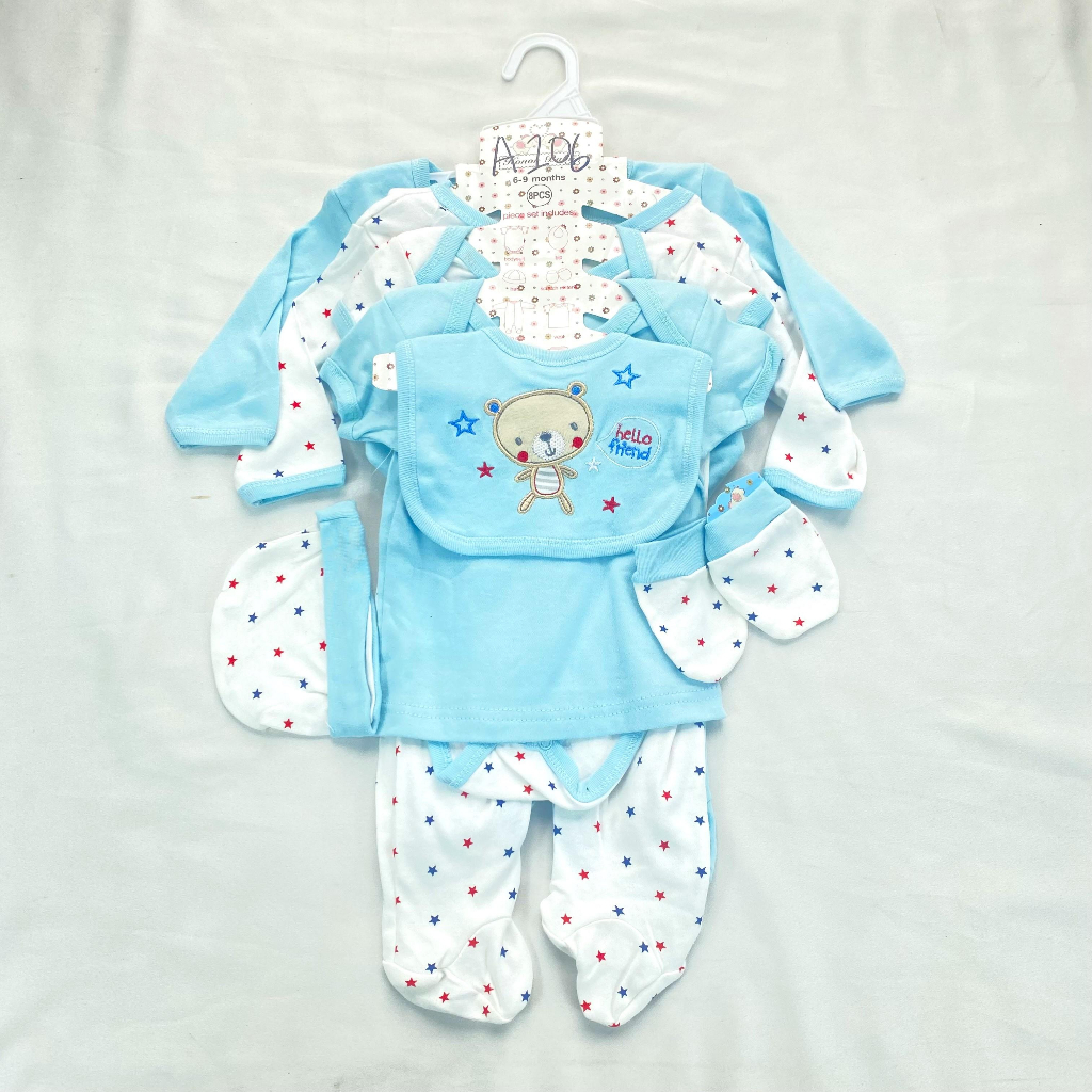 Jumper set baby usia 0-9 bulan / baju jumpsuit 8in1 lengan panjang  Kupluk sarung tangan ala korea