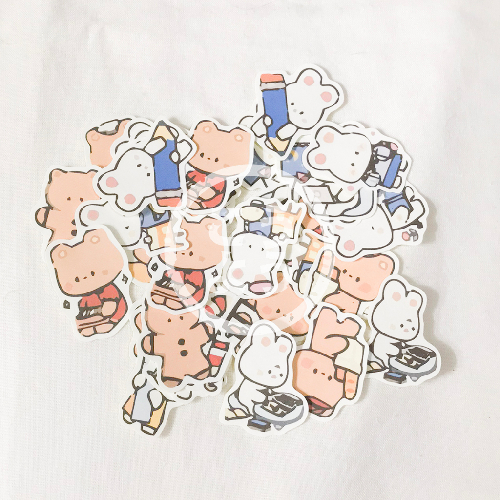 

35 pcs Stiker Gambar Cute Bunny & Bear Kelinci & Beruang Lucu untuk Jurnal / Scrapbook / Freebies (Pack O9)