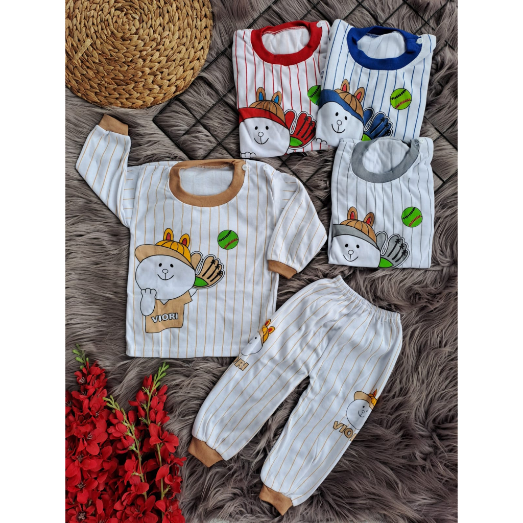 stelan baju bayi laki laki perempuan murah lucu motif baseball PANJANG 3-18 Bulan (ONE SIZE)