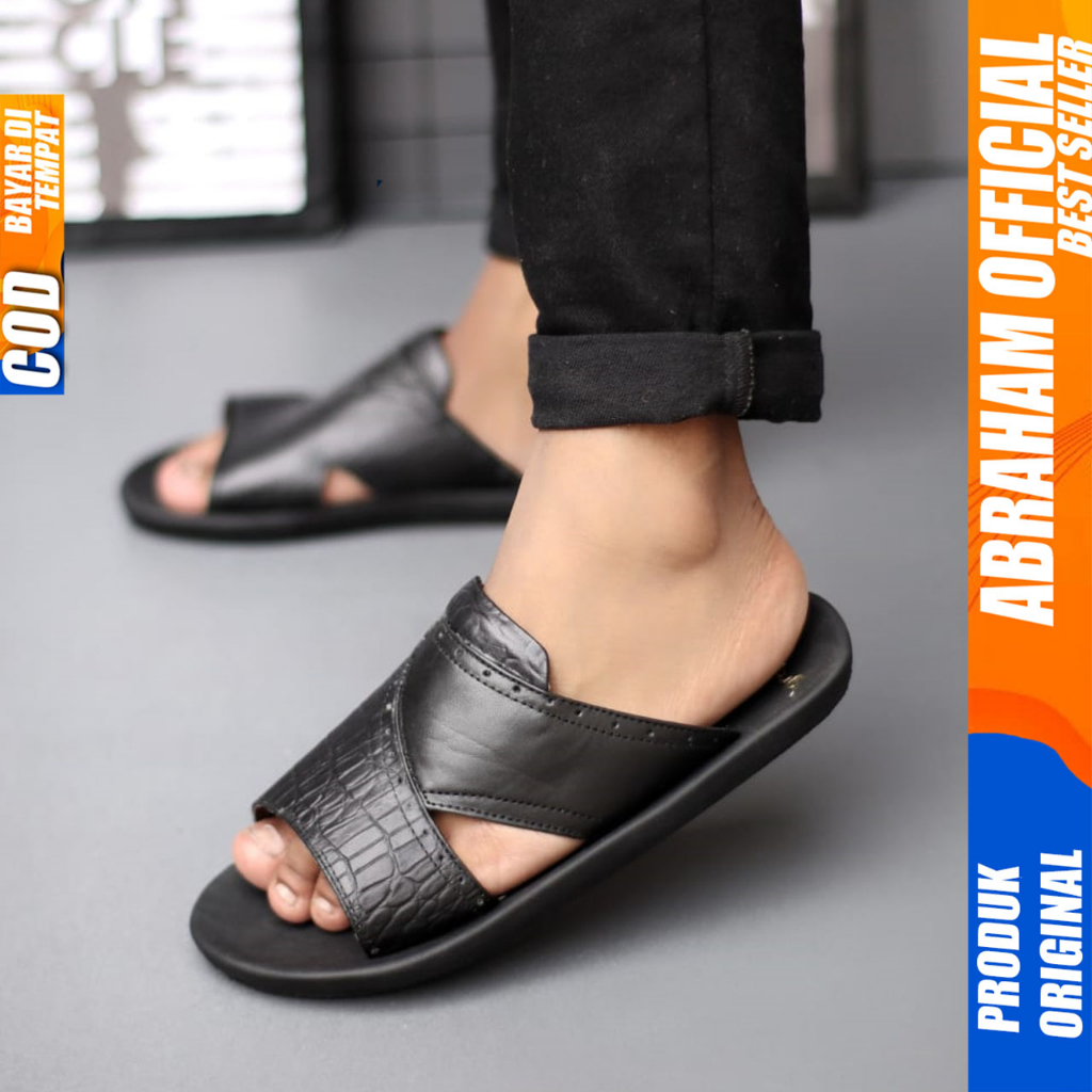 Sandal Slide Pria Kulit Asli Sendal Pria Slop Original Abraham