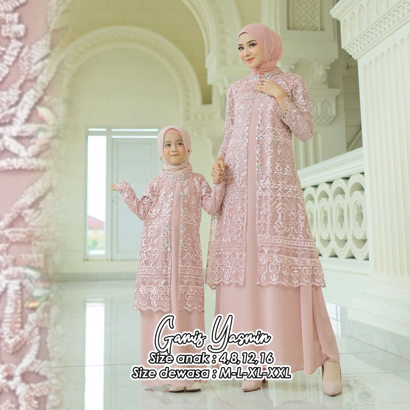 Permata Olshop / Couple Gamis Yasmin / Kebaya Couple Ibu dan Anak Perempuan / Kebaya Gamis Modern / Gamis Pesta Mewah / Gamis Kebaya Couple / Kebaya Gamis Anak