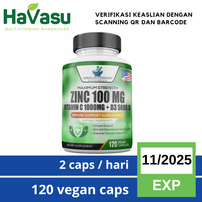 Zinc 100 mg Vitamin C 1000 mg Vitamin D 5000IU American Standard Supplements