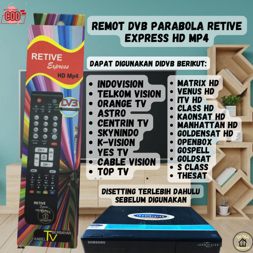 Remot Remote Receiver Dvb Parabola Retive HD Mp4 Express tanpa dus