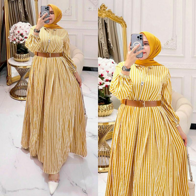 Mimosa Dress, GAMIS LEBARAN CANTIK MODIS FIT XXL LD 110 BAHAN CRINCLE AIRFLOW PREMIUM KANCING BUSUI TERMURAH TERLARIS OOTD KEKINIAN