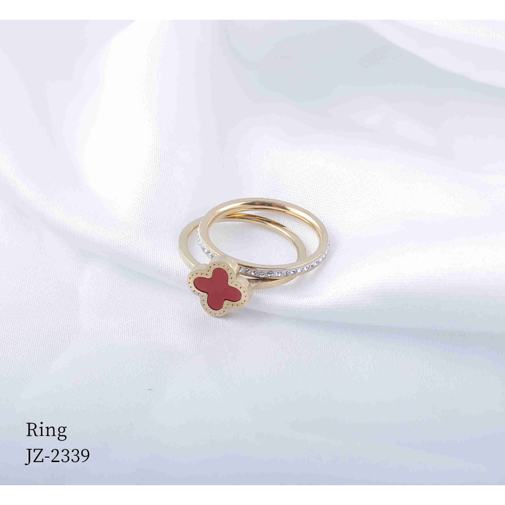 Cincin Titanium 2Susun Permata Perhiasan Fashion 2339