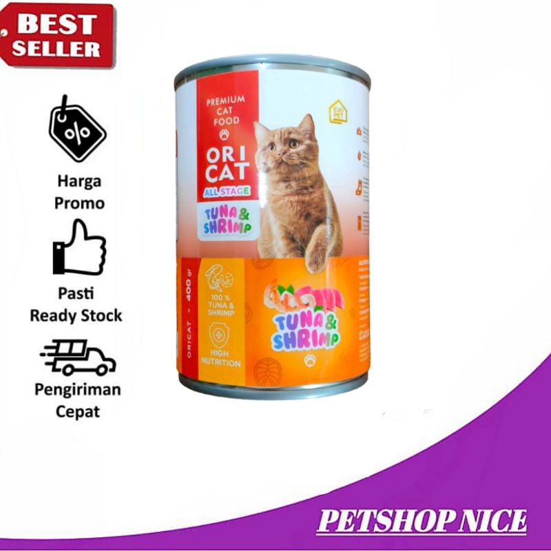 Paket 4pcs Makanan Kucing Ori Cat kaleng Wet food 400gr- Tuna &amp; shrimp