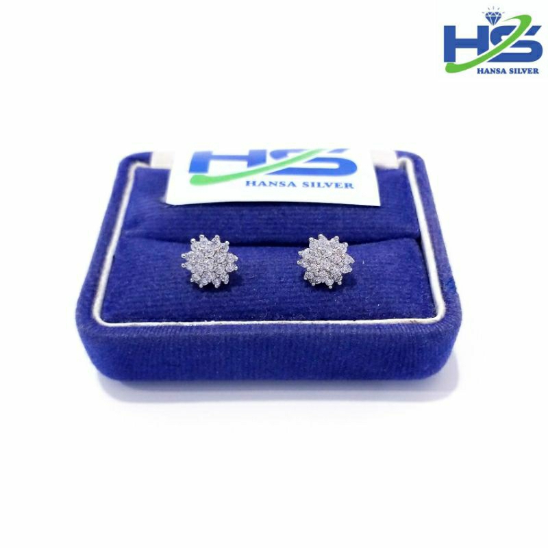 Anting Perak Asli Silver 925 Lapis Emas Putih Model Bunga Giwang Tusuk - Anting Wanita Anti Karat