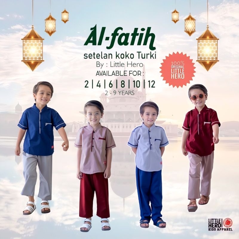 Setelan Baju Koko Turki Muslim Terbaru Anak Laki Laki Cowok Little Hero Al Fatih Usia 2 3 4 5 6 7 8 9 Tahun