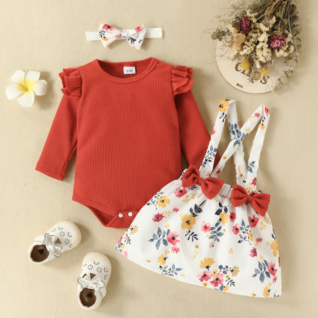 Setelan Jumpsuit Rok Bayi Perempuan 0-3 dan 3-6 bulan/ Baju Jalan Bayi Cewek Import/Dress Bayi/Gaun 