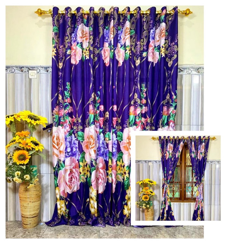 [ PINTU DAN JENDELA ] GORDEN SMOKRING MOTIF BUNGA UNGU