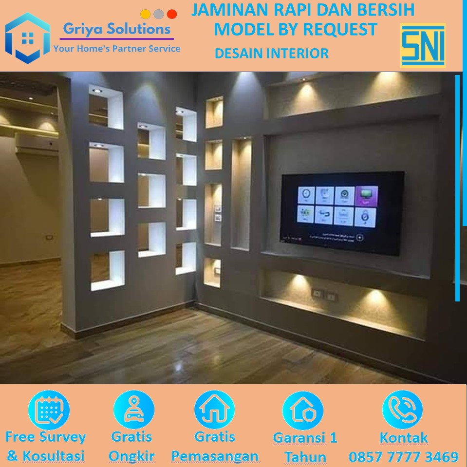 Partisi Gypsum GRC 1 sisi Sekat Dinding Modern Minimalis volume 100m2 keatas