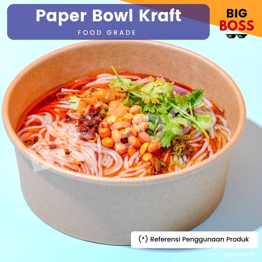 [ISI 25PCS] Paper Bowl Kraft Coklat Laminasi / Mangkok Kertas  + Tutup / Paper Rice Bowl