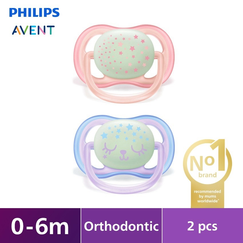 PHILIPS AVENT 2pcs Ultra Air Night Pacifier 0-6m / 6-18m Soother Empeng Bayi