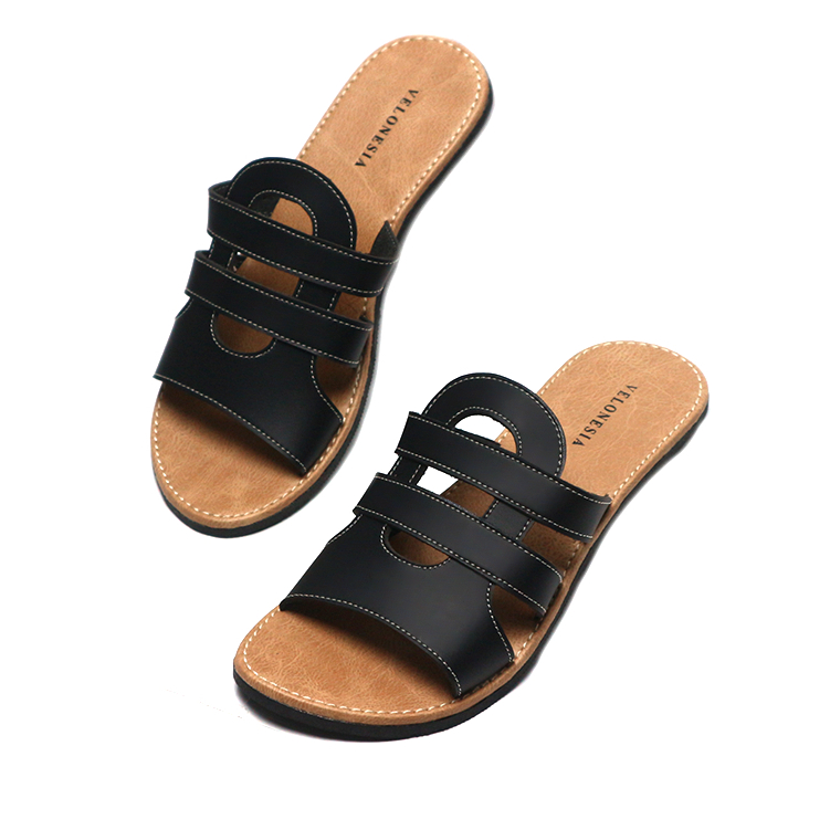 Sandal Kulit Sintetis Wanita Alas Karet Anti Licin Sendal Kulit Wanita Kekinian Nonslip Velonesia - Jenna