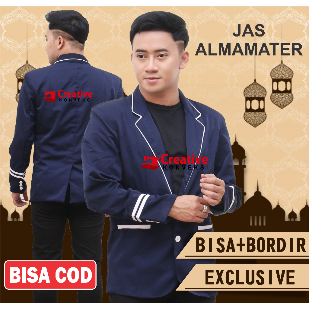 (BISA COD) JAS ALMAMATER OSIS SMP SMA FULL FURING BISA TAMBAH BORDIR / jas navy lis putih / jas sekolah / seragam pondok pesantren