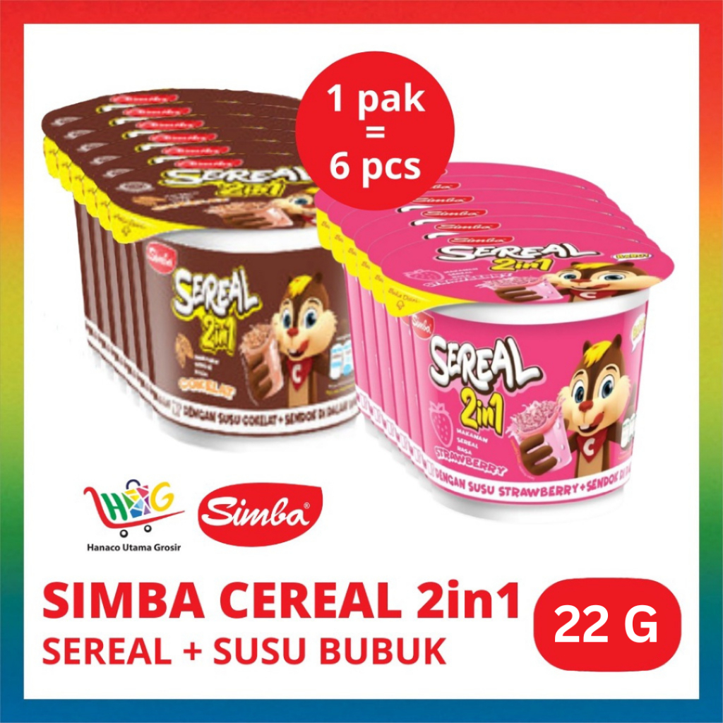 Cereal SIMBA 2in1 Choco Chip / Stroberi - 6 cup X 22g [ 1 PAK]