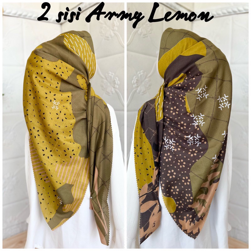 Hijab Voal Premium Motif Army lemon/ Jilbab Motif Premium Army Lemon/ Hijab segi empat premium/ hija