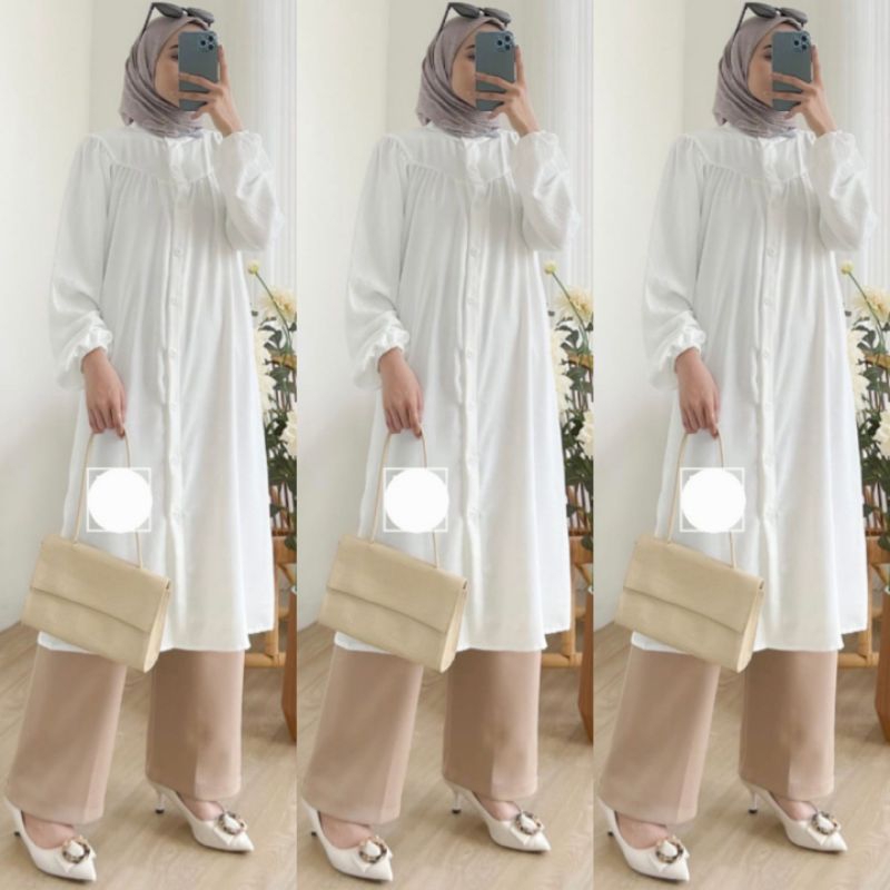 FAMENA  LONGDRES  TUNIK JUMBO POLOS CRINKLE AIRFLOW OVERZISE//LONGDRES WANITA MASA KINI