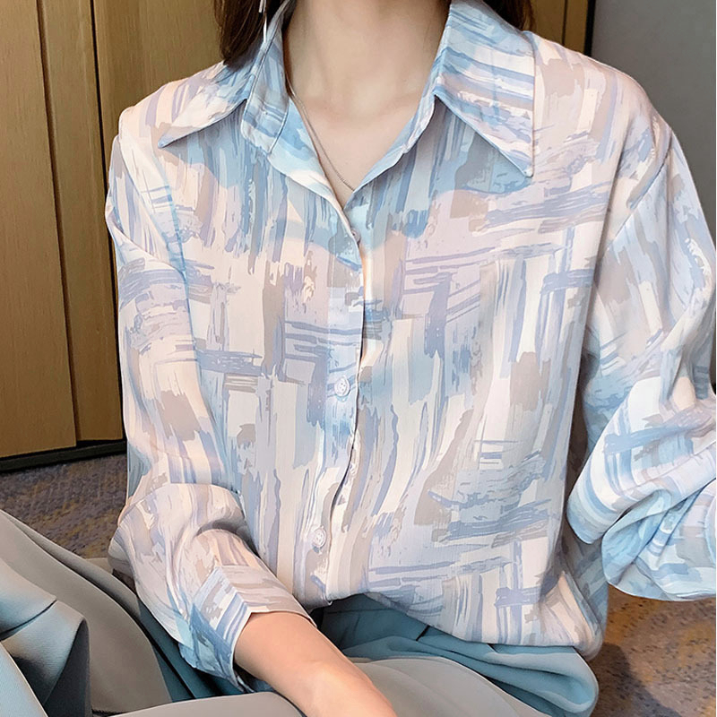 yikoo-Oversize kemeja korea bermotif shirt atasan blouse wanita big size