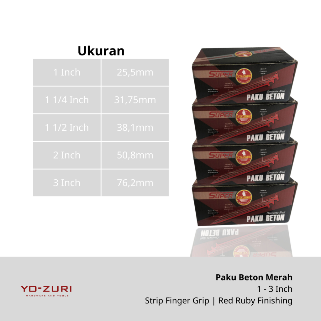 Paku Beton Tembok Merah 1-4 Inch Isi 100Pcs YOZURI