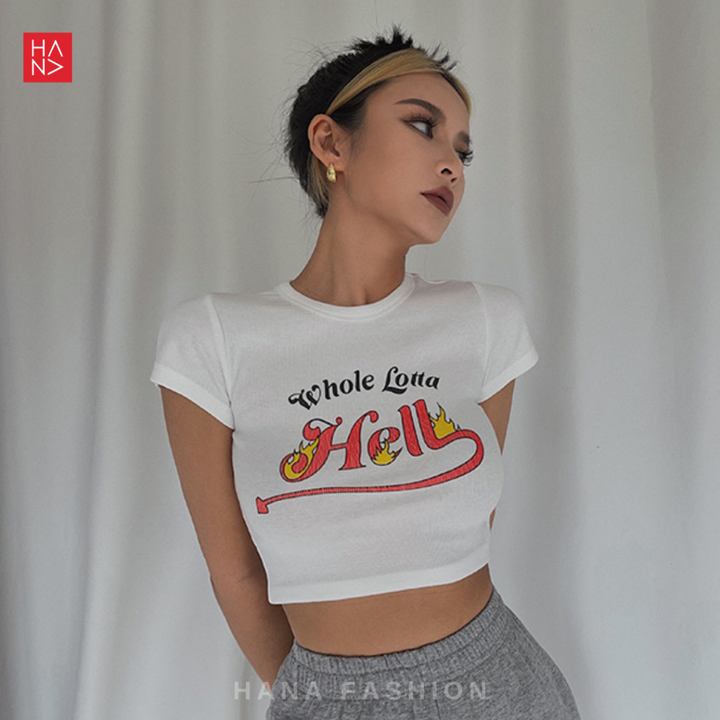 Hana Fashion - Helena Crop Top Kaos Print Wanita - CT273