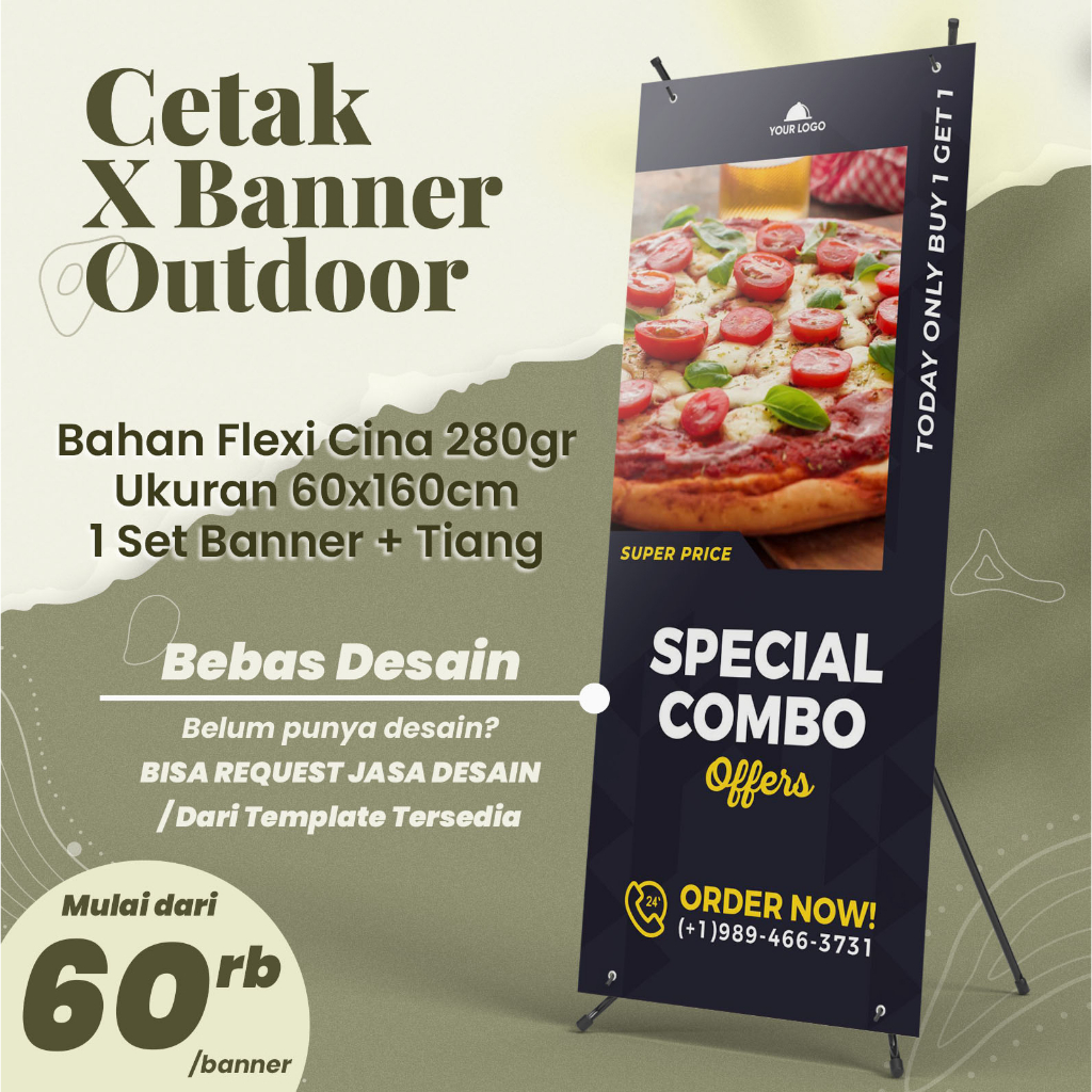 Cetak Paket XBanner Bahan Flexi Ukuran 60 x 160 cm MURAH / Spanduk XBanner Sepaket Banner & Tiang Be