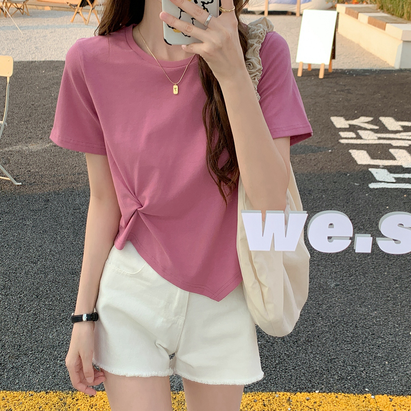 [5 Warna]EUNII T-shirt Atasan Tidak Teratur Kaos Lengan Pendek Wanita Korean Style