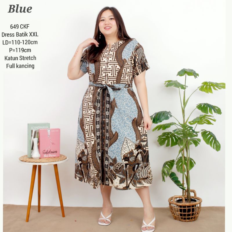 BIGSIZE DRESS UTARI BATIK JUMBO XXL TERUSAN KERJA KANTOR WANITA FASHION 649  MURAH