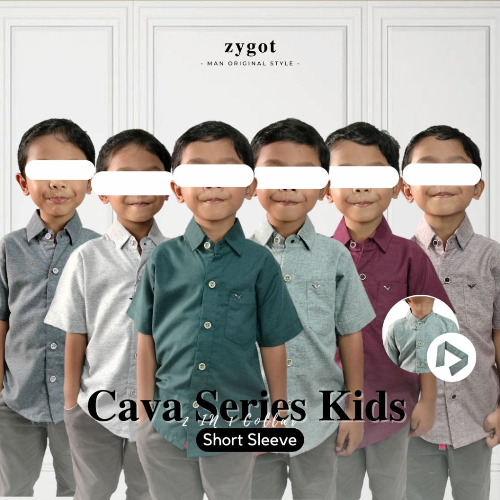 Kemeja Anak Laki-Laki Lengan Pendek 2in1 Kerah Bisa dilepas | Cava Series By Zygot