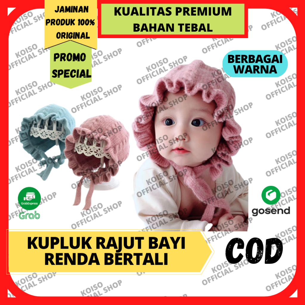KOISO Kupluk Rajut Renda Bertali Bahan Lembut