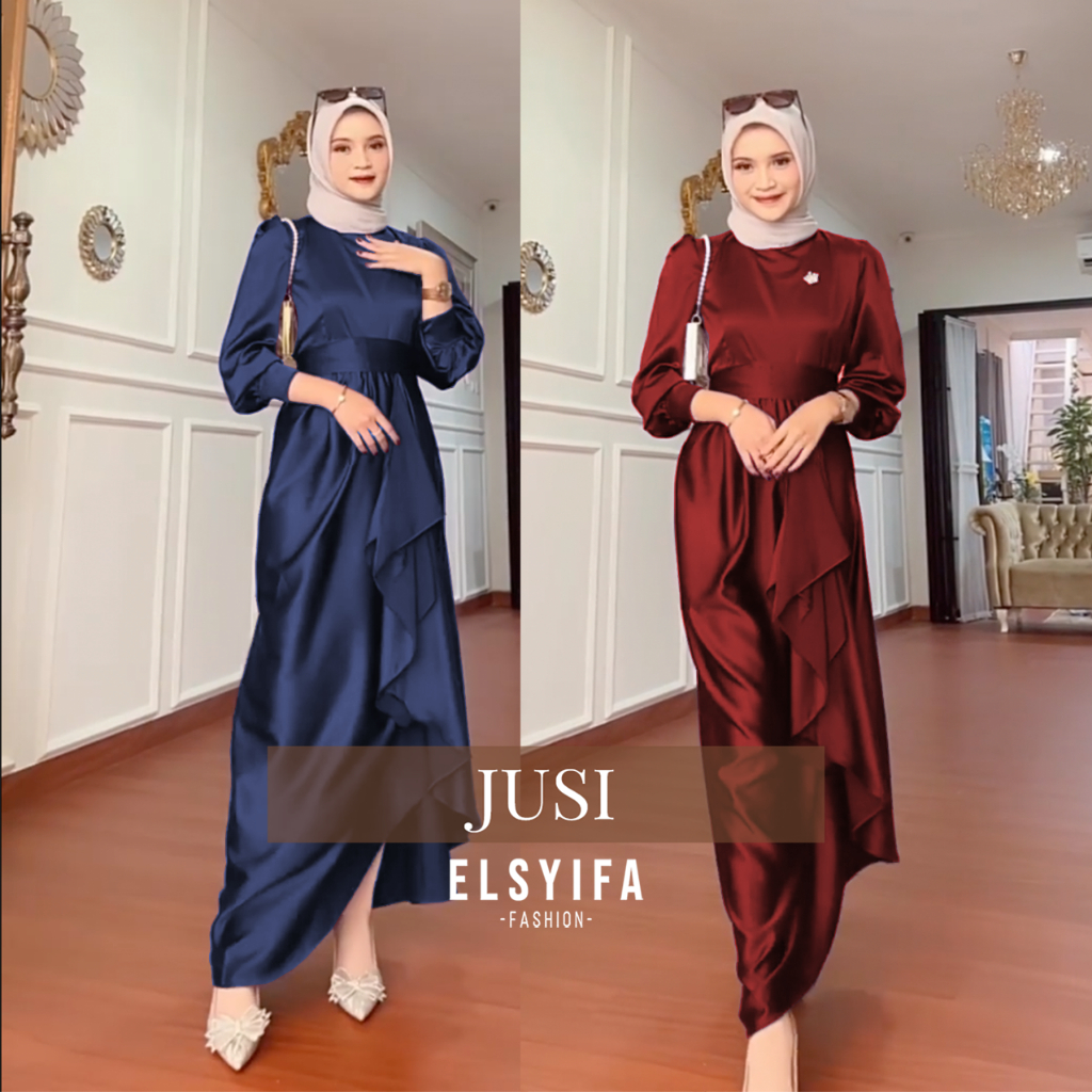JUSI DRESS BRIDESMAID SATIN VELVET R.CAVALI PREMIUM SILK WEDDING DRESS + FREE BROSS BY ELSYIFA FASHION
