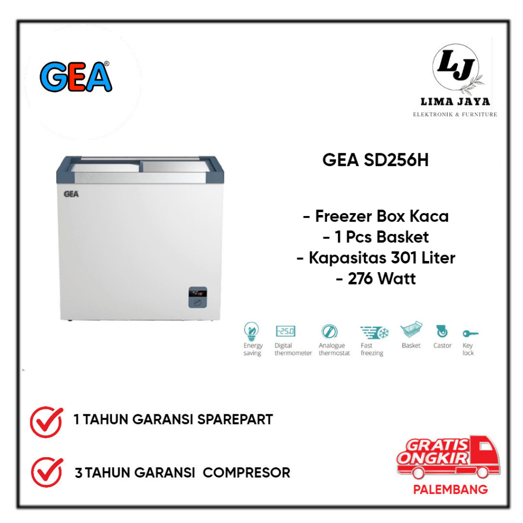 Chest Freezer GEA Kaca SD256H Freezer Box Lemari Pembeku 301 Liter GEA