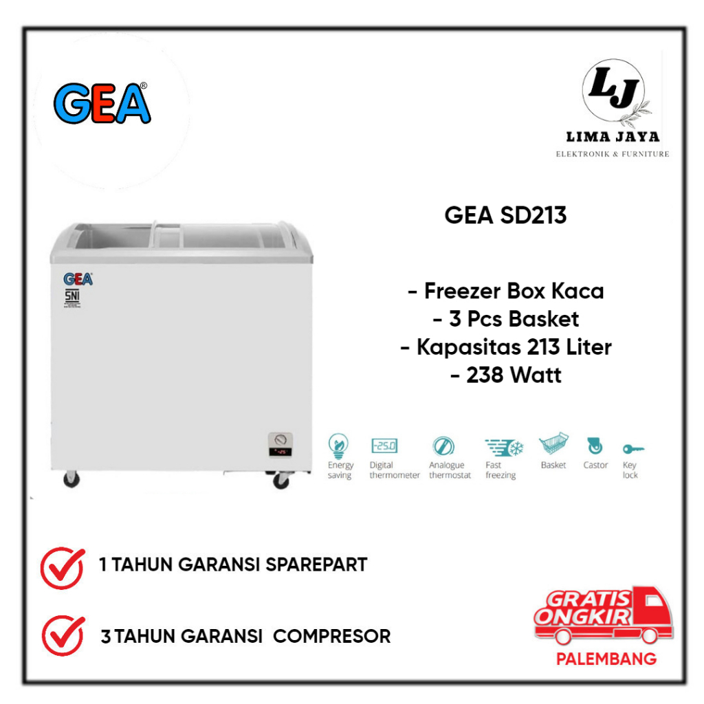 Chest Freezer GEA Kaca SD213 Freezer Box Lemari Pembeku 213 Liter GEA